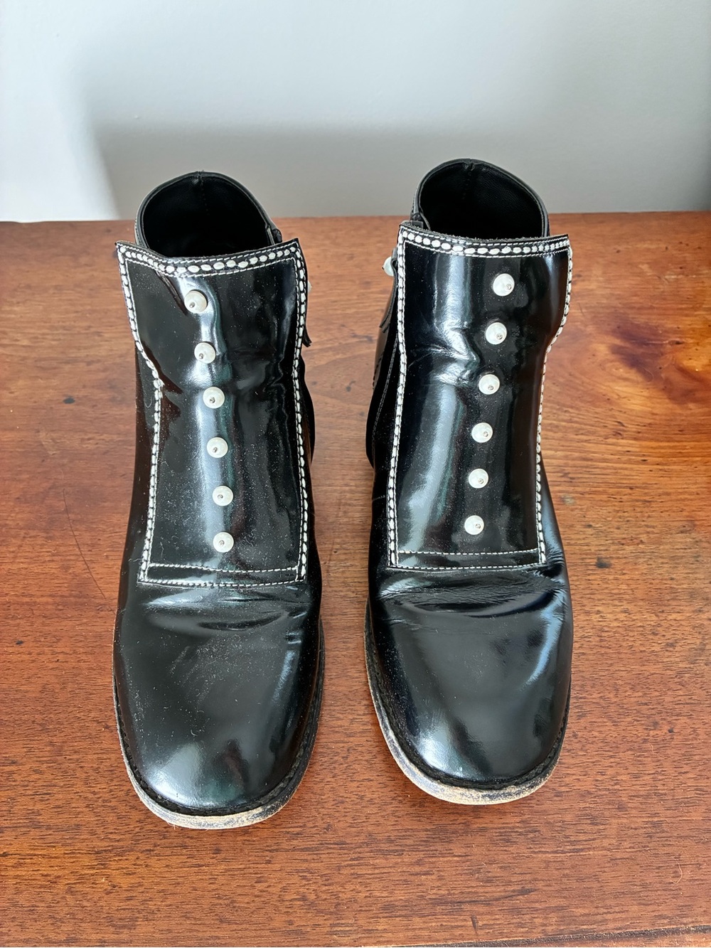 Opening Ceremony Black Patent Leather Leah Pearl Button Booties Size 37